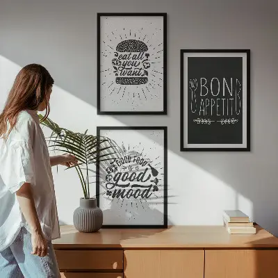 Grafični slogani za hrano in kulinariko triptih v okvirju