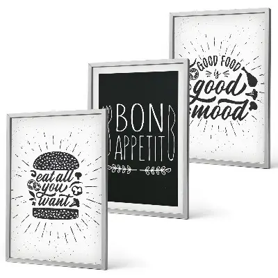 Grafični slogani za hrano in kulinariko triptih v okvirju