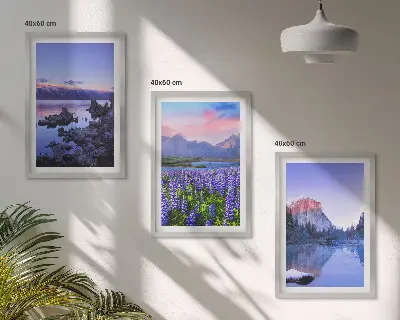 Večdelna slika v okvirju gorska pokrajina z vodo in nebom
