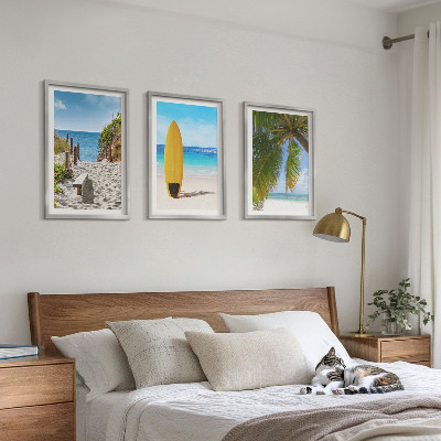 Set 3 slik v okvirju Počitniške plaže valovi palme