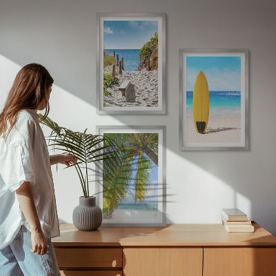 Set 3 slik v okvirju Počitniške plaže valovi palme
