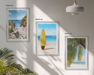 Set 3 slik v okvirju Počitniške plaže valovi palme
