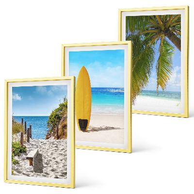 Set 3 slik v okvirju Počitniške plaže valovi palme