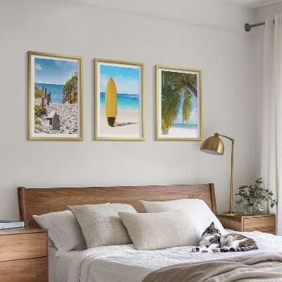 Set 3 slik v okvirju Počitniške plaže valovi palme