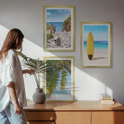 Set 3 slik v okvirju Počitniške plaže valovi palme