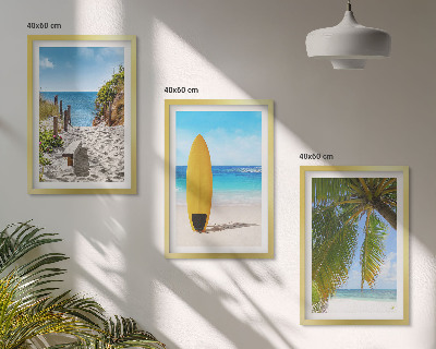 Set 3 slik v okvirju Počitniške plaže valovi palme