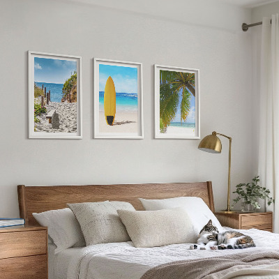 Set 3 slik v okvirju Počitniške plaže valovi palme