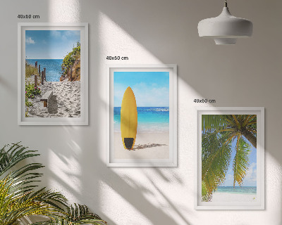 Set 3 slik v okvirju Počitniške plaže valovi palme