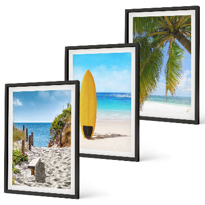 Set 3 slik v okvirju Počitniške plaže valovi palme