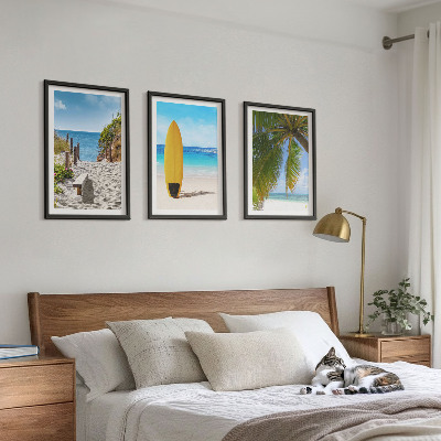 Set 3 slik v okvirju Počitniške plaže valovi palme