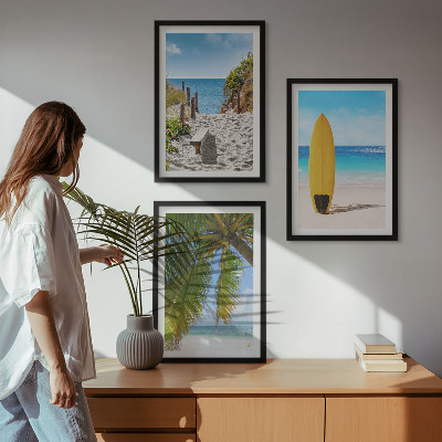 Set 3 slik v okvirju Počitniške plaže valovi palme