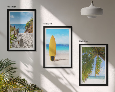 Set 3 slik v okvirju Počitniške plaže valovi palme