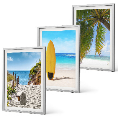 Set 3 slik v okvirju Počitniške plaže valovi palme