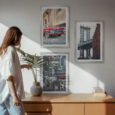 Komplet 3 slik v okvirju stari avtomobilski most v Brooklynu v retro slogu