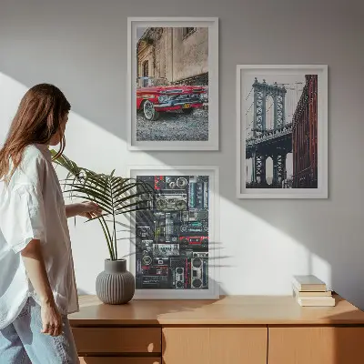 Komplet 3 slik v okvirju stari avtomobilski most v Brooklynu v retro slogu