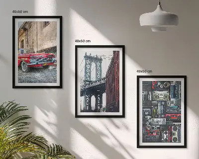 Komplet 3 slik v okvirju stari avtomobilski most v Brooklynu v retro slogu