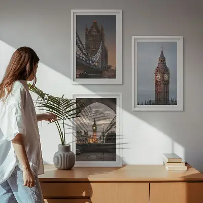 Ura Big Ben na Londonskem mostu triptih v okvirju