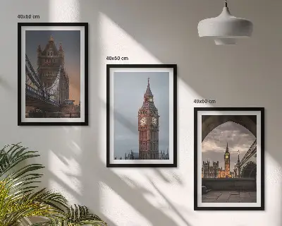 Ura Big Ben na Londonskem mostu triptih v okvirju