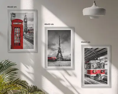 Ikone London in Pariz triptih v okvirju s prometnim motivom