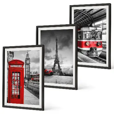 Ikone London in Pariz triptih v okvirju s prometnim motivom