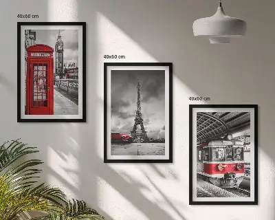 Ikone London in Pariz triptih v okvirju s prometnim motivom