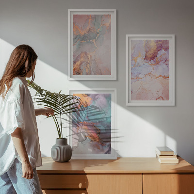 Set 3 slik v okvirju Abstraktni pastelni vzorci