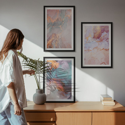 Set 3 slik v okvirju Abstraktni pastelni vzorci