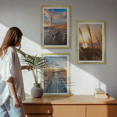 Travnati pomol svetilnika komplet 3 slik v okvirju