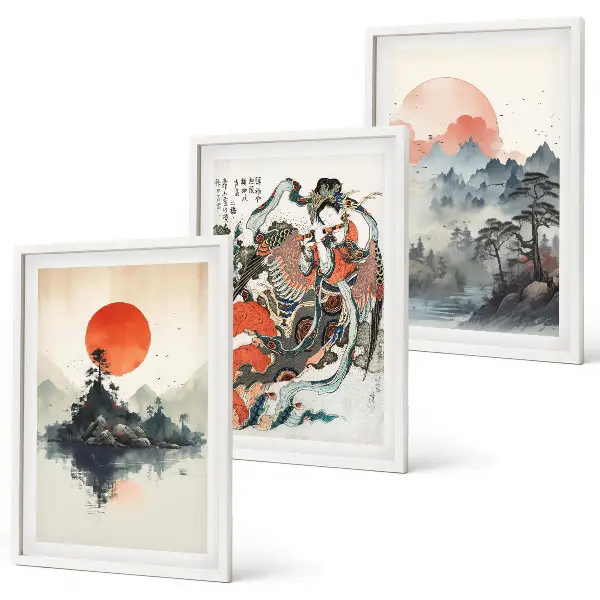 Večdelna slika v okvirju z japonskim azijskim motivom