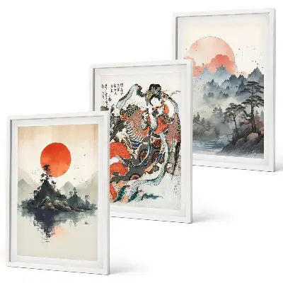 Večdelna slika v okvirju z japonskim azijskim motivom