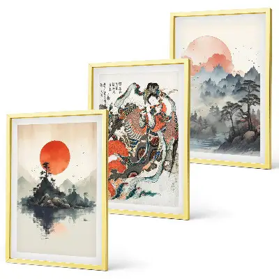 Večdelna slika v okvirju z japonskim azijskim motivom