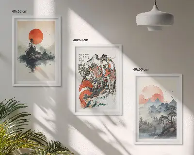 Večdelna slika v okvirju z japonskim azijskim motivom