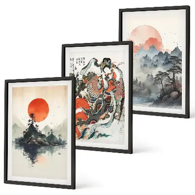 Večdelna slika v okvirju z japonskim azijskim motivom