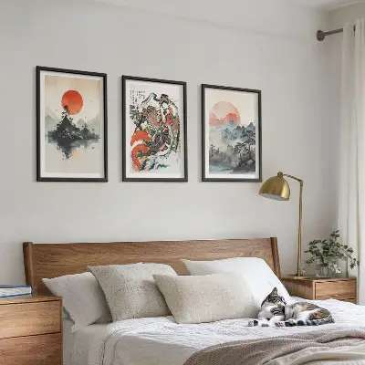Večdelna slika v okvirju z japonskim azijskim motivom