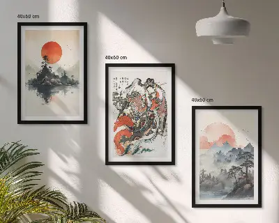 Večdelna slika v okvirju z japonskim azijskim motivom