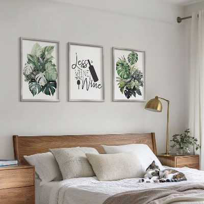 Set 3 slik v okvirju Listi vinsko zelene rastline