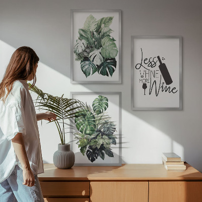 Set 3 slik v okvirju Listi vinsko zelene rastline