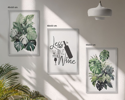 Set 3 slik v okvirju Listi vinsko zelene rastline