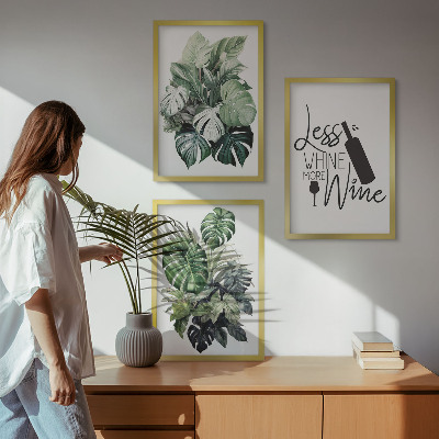 Set 3 slik v okvirju Listi vinsko zelene rastline