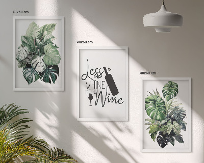 Set 3 slik v okvirju Listi vinsko zelene rastline