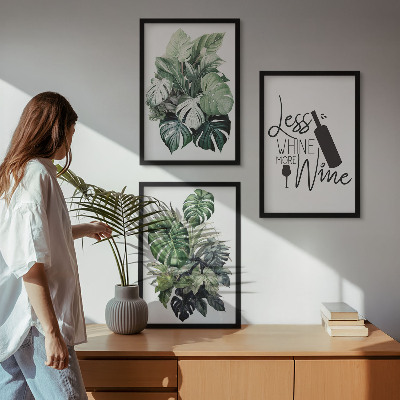 Set 3 slik v okvirju Listi vinsko zelene rastline