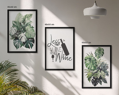 Set 3 slik v okvirju Listi vinsko zelene rastline