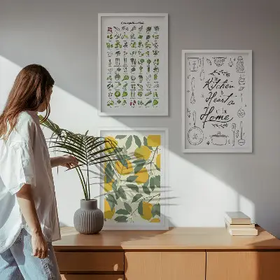Poslikana limonina kuhinjska zelišča triptih v okvirju