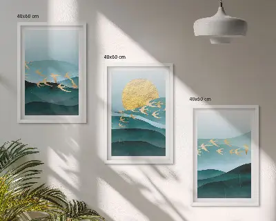 Abstraktne pokrajine sončnega zahoda triptih v okvirju