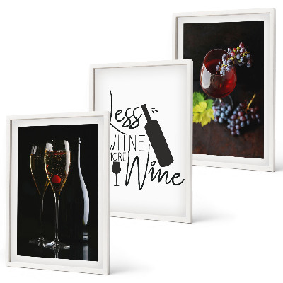 Set 3 slik v okvirju Kozarci vina z grozdjem in napisom