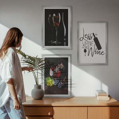 Set 3 slik v okvirju Kozarci vina z grozdjem in napisom