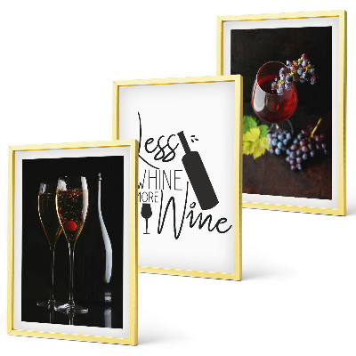 Set 3 slik v okvirju Kozarci vina z grozdjem in napisom