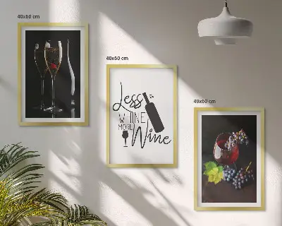 Komplet 3 slik v okvirju kozarec vina z motivom grozdja in napisom