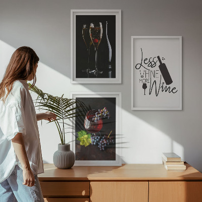 Set 3 slik v okvirju Kozarci vina z grozdjem in napisom