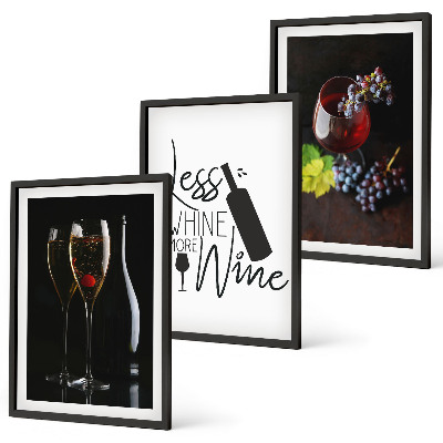 Set 3 slik v okvirju Kozarci vina z grozdjem in napisom